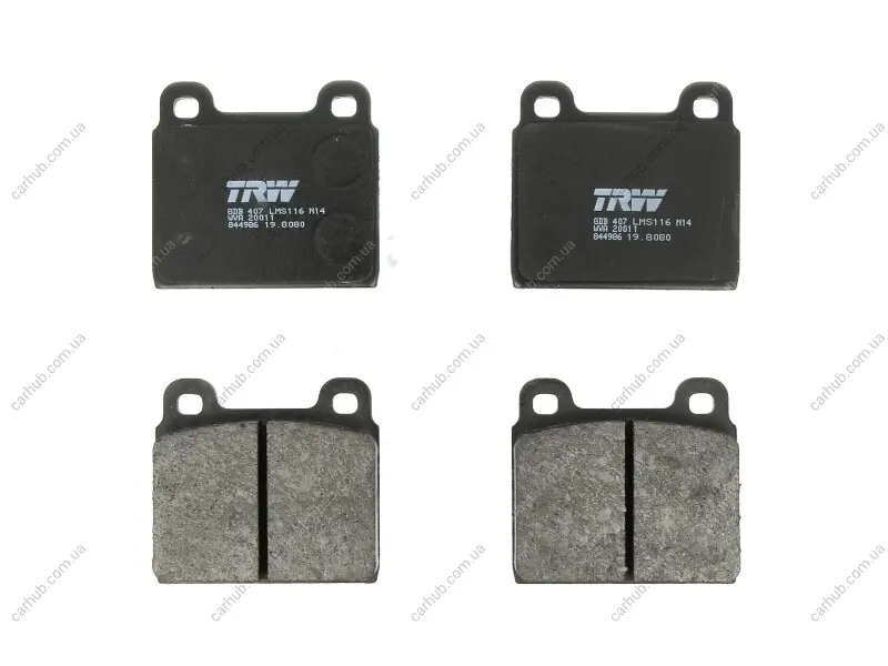 Комплект гальмівних колодок передн, MERCEDES /8 (W114), /8 (W115) VW TRANSPORTER T2, TRANSPORTER T3 1.6-2.5 01.68-07.92 TRW GDB407 (фото 1)