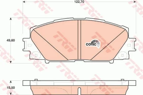 Комплект гальмівних колодок передн, LEXUS CT TOYOTA COROLLA, PRIUS, PRIUS PHV, YARIS 1.5/1.5H/1.8H 11.05- TRW GDB4173
