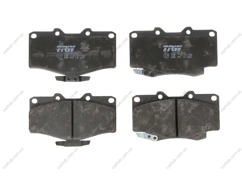 Комплект гальмівних колодок передн, TOYOTA 4 RUNNER I, 4 RUNNER II, 4 RUNNER III, HILUX IV, HILUX V, HILUX VI, HILUX VII, LAND CRUISER, LAND CRUISER 80, LAND CRUISER 90 VW TARO 2.2-4.5 11.84- TRW GDB797 (фото 1)
