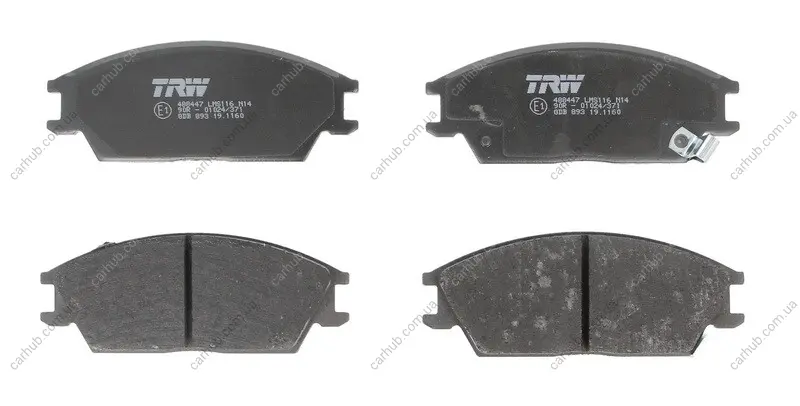 Комплект гальмівних колодок передн, HYUNDAI ACCENT, ACCENT I, ACCENT II, GETZ, LANTRA I, LANTRA II, PONY, PONY / EXCEL, S 1.1-1.6 09.89-12.10 TRW GDB893 (фото 1)