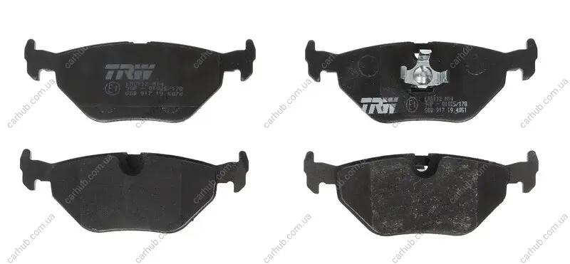 Комплект гальмівних колодок задн, BMW 3 (E30), 3 (E36), 5 (E34), 7 (E32), Z1, Z3 (E36) 1.6-5.0 03.85-06.03 TRW GDB917 (фото 1)