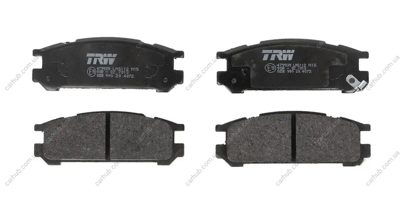 Комплект гальмівних колодок задн, SUBARU IMPREZA, LEGACY I, LEGACY II, LEGACY III, LEGACY OUTBACK, SVX 1.6-3.3 01.89-08.03 TRW GDB990 (фото 1)