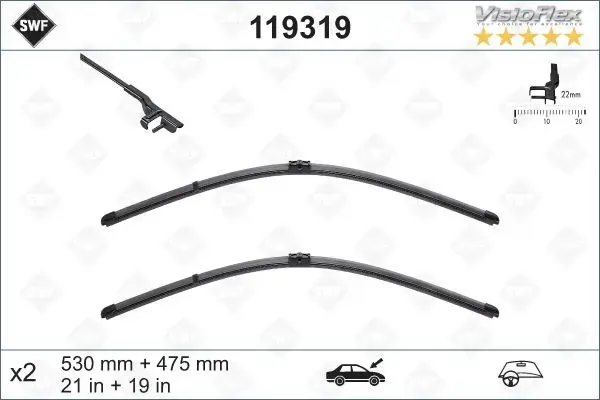 Щітки склоочисника (530/475мм) VW Golf IV/Bora/Polo 97- SWF Valeo 119319 (фото 1)