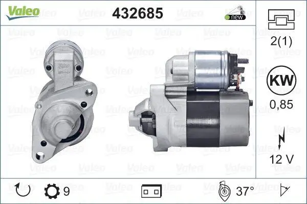 Стартер (12В, 0,85кВт, новий) DACIA LOGAN, LOGAN II, LOGAN MCV II, SANDERO, SANDERO II NISSAN KUBISTAR RENAULT CLIO I, CLIO II, CLIO III, CLIO IV, ESPACE III, KANGOO, KANGOO EXPRESS 1.0-3.0 04.92- Valeo 432685 (фото 1)