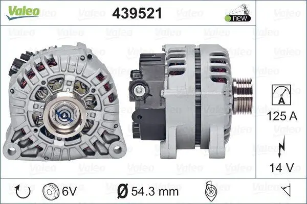 Генератор (14В, 125А, новий) CITROEN BERLINGO, BERLINGO MULTISPACE, C2, C3 I, C3 II, C3 PLURIEL, C4, C4 GRAND PICASSO I, C4 I, C4 PICASSO I, C5 I, C5 II, C5 III, C8, C-ELYSEE, JUMPY II 1.4-2.2 06.96- Valeo 439521 (фото 1)