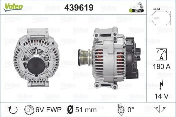 Генератор (14В, 180А, новий із заставою) MERCEDES SPRINTER 3,5-T (B906), SPRINTER 3-T (B906), SPRINTER 4,6-T (B906), SPRINTER 5-T (B906), VIANO (W639), VITO / MIXTO (W639) 2.1D-3.5 09.03- Valeo 439619 (фото 1)