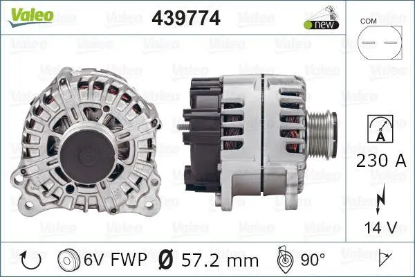 Генератор (14В, 230А, новий із заставою) PORSCHE CAYENNE, PANAMERA VW TOUAREG 3.0-4.2 01.10-05.18 Valeo 439774 (фото 1)