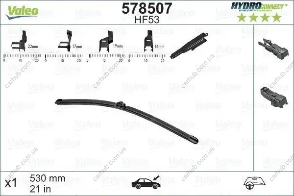 Щітка склоочисника (530mm) Audi A6/VW Passat/Golf IV 97- Valeo 578507 (фото 1)