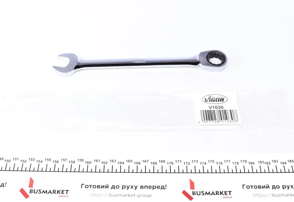 Ключ ріжково-накидний з тріскачкою 19 мм 72 зуб. L-245 мм VIGOR V1030 (фото 1)