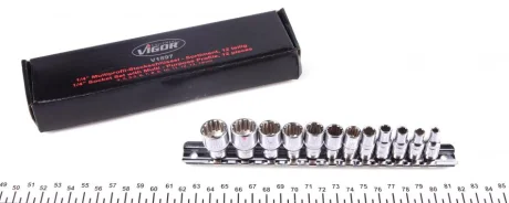 Набір головок SPLINE 1/4" 4-13 мм 12 од. (мультипрофіль, хромовані) VIGOR V1897