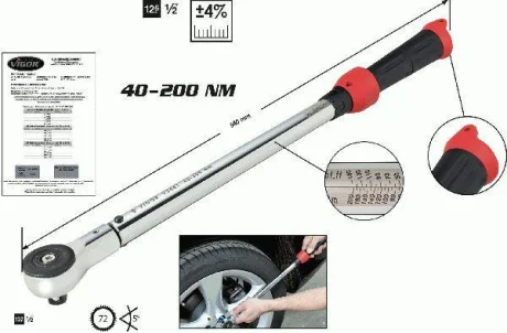 Ключ динамометричний 1/2" 40-200 Нм 540 мм VIGOR V3441