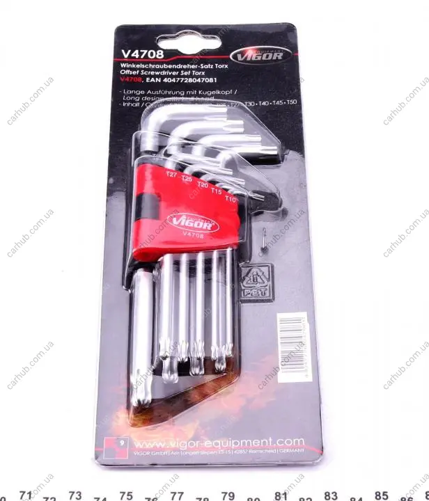 Набір ключів Г-под. Torx з круглим кінцем T10-T50 VIGOR V4708 (фото 1)