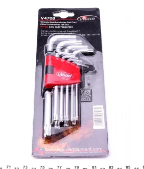 Набір ключів Г-под. Torx з круглим кінцем T10-T50 VIGOR V4708