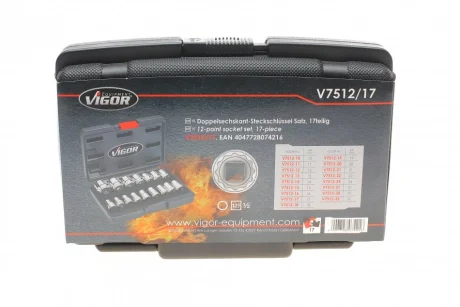 Набір головок 12-граней 1/2" 10-32 мм 16 од. (хромовані) VIGOR V7512/17