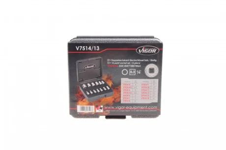Набір головок 12-граней 1/4" 4-14 мм 13 од. (хромовані) VIGOR V7514/13