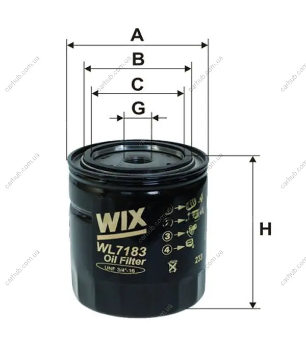 Фільтр масляний Opel Omega A 2.3 TD 86-94/Frontera A 2.3 TD 92-98 (h=108mm) WIX FILTERS WL7183 (фото 1)