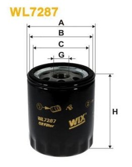 Фільтр масляний Land Rover Defender 2.5 TD5 98-16/Discovery 2.5 TD5 99-04 (h=100mm) WIX FILTERS WL7287