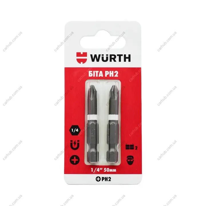 Біта 1/4" PH2 x 50mm 2 ед. WURTH 1614176692902 (фото 1)