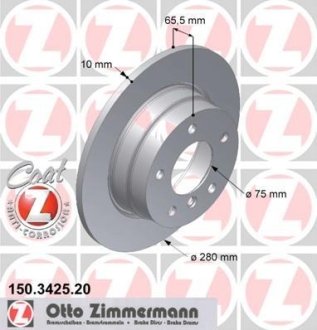 Диск тормозной (задний) BMW 1 (E87) 04-11 (280x10) (с покрытием) (полный)) ZIMMERMANN 150.3425.20