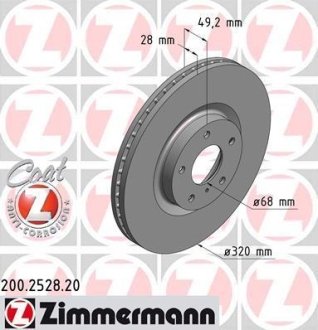 Диск тормозной (передний) Nissan Murano I/II 03-14/Infinity EX 25/EX35/EX37 08-(320X28) (вент.) ZIMMERMANN 200.2528.20 (фото 1)