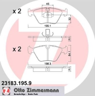 Колодки гальмівні (передні) BMW 3 (E46) 98-07/ X3 (E83)03-11 (Ate-Teves) ZIMMERMANN 23183.195.9