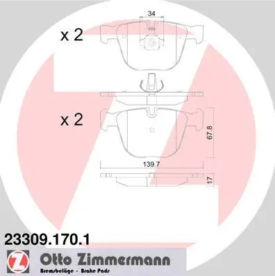 Колодки гальмівні дискові, к-кт ZIMMERMANN 233091701 (фото 1)