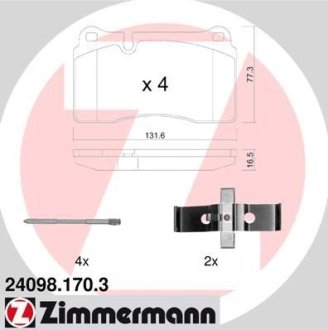 Колодки тормозные (передние) VW Touareg 02-(Brembo) (с аксессуарами) ZIMMERMANN 24098.170.3