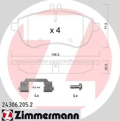 Колодки гальмівні дискові комплект ZIMMERMANN 243062052 (фото 1)
