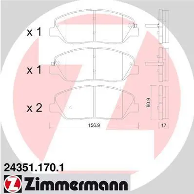 Колодки гальмівні дискові, комплект ZIMMERMANN 243511701 (фото 1)