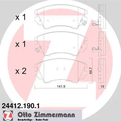 Колодки гальмівні дискові комплект ZIMMERMANN 244121901 (фото 1)