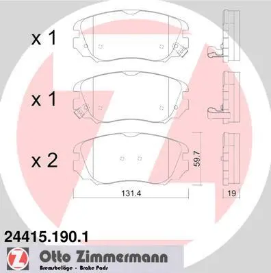 Колодки гальмівні дискові комплект ZIMMERMANN 244151901 (фото 1)