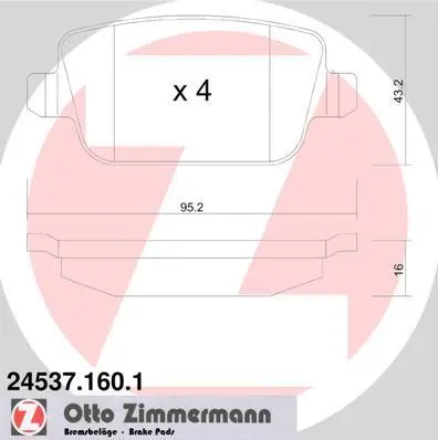 Колодки гальмівні дискові, комплект ZIMMERMANN 245371601 (фото 1)