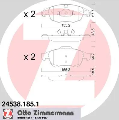 Колодки гальмівні дискові комплект ZIMMERMANN 245381851 (фото 1)