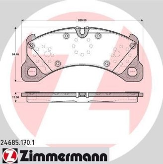 Тормозные колодки (передние) Porsche Cayenne 10- (Brembo) ZIMMERMANN 24685.170.1