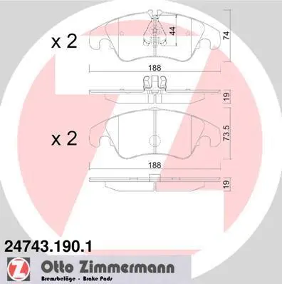 Колодки гальмівні дискові, комплект передній ZIMMERMANN 247431901 (фото 1)