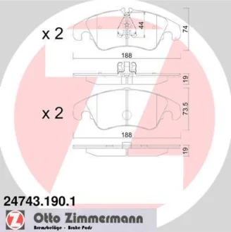 Колодки гальмівні дискові, комплект передній ZIMMERMANN 247431901