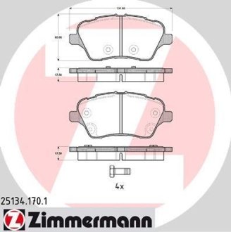 Колодки гальмівні (передні) Ford Fiesta/B-Max 12- (TRW) ZIMMERMANN 25134.170.1