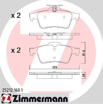 Колодки гальмівні дискові комплект ZIMMERMANN 252121601 (фото 1)