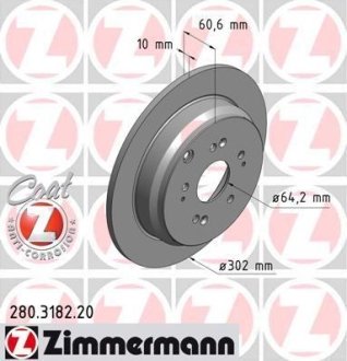 Диск гальмівний (задній) Honda CR-V IV 12-16 (302x10) ZIMMERMANN 280.3182.20