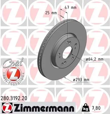 Диск гальмівний Coat Z ZIMMERMANN 280319220 (фото 1)