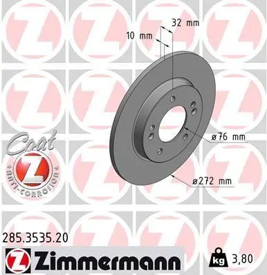 Диск гальмівний (задній) Hyundai i30/Kia Ceed/Proceed 17- (272x10) ZIMMERMANN 285.3535.20 (фото 1)