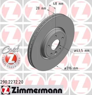 Диск гальмівний (передній) Jaguar XE (X760) 2.0/2.0 D 15- (316x28) ZIMMERMANN 290.2272.20