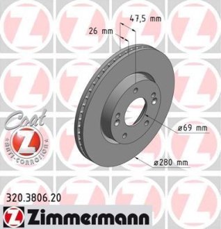 Диск тормозной ZIMMERMANN 320.3806.20