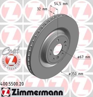 Диск гальмівний (передній) MB M-class (W166)/GL-class (X166) 11- (350x32) ZIMMERMANN 400.5500.20