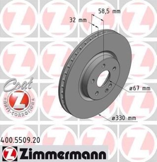 Диск тормозной (передний) MB Vito (W447) 14-(330x32) (с покрытием) (вентилированный)) ZIMMERMANN 400.5509.20