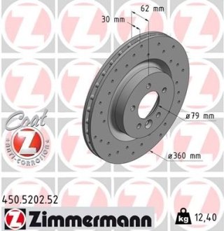 Диск гальмівний (передній) Land Rover Discovery IV 09-/Range Rover Sport 05-13 (360x30) ZIMMERMANN 450.5202.52