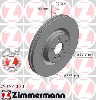 Диск гальмівний (передній) Land Rover Discovery Sport/Range Rover Evoque 2.0/2.2D 11- (325x30) ZIMMERMANN 450.5210.20