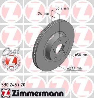 Диск тормозной (передний) Subaru Forester 97-/Impreza 95-/Outback 00- 2.0/2.5 AWD (277x24) ZIMMERMANN 530.2457.20
