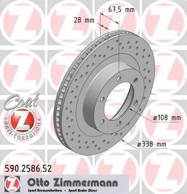 Диск гальмівний (передній) Toyota Land Cruiser 3.0-4.0 D 02- (338x28) ZIMMERMANN 590.2586.52 (фото 1)
