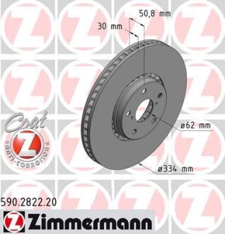 Фото диск гальмівний Coat Z лівий ZIMMERMANN 590282220 Диск гальмівний Coat Z лівий ZIMMERMANN 590282220